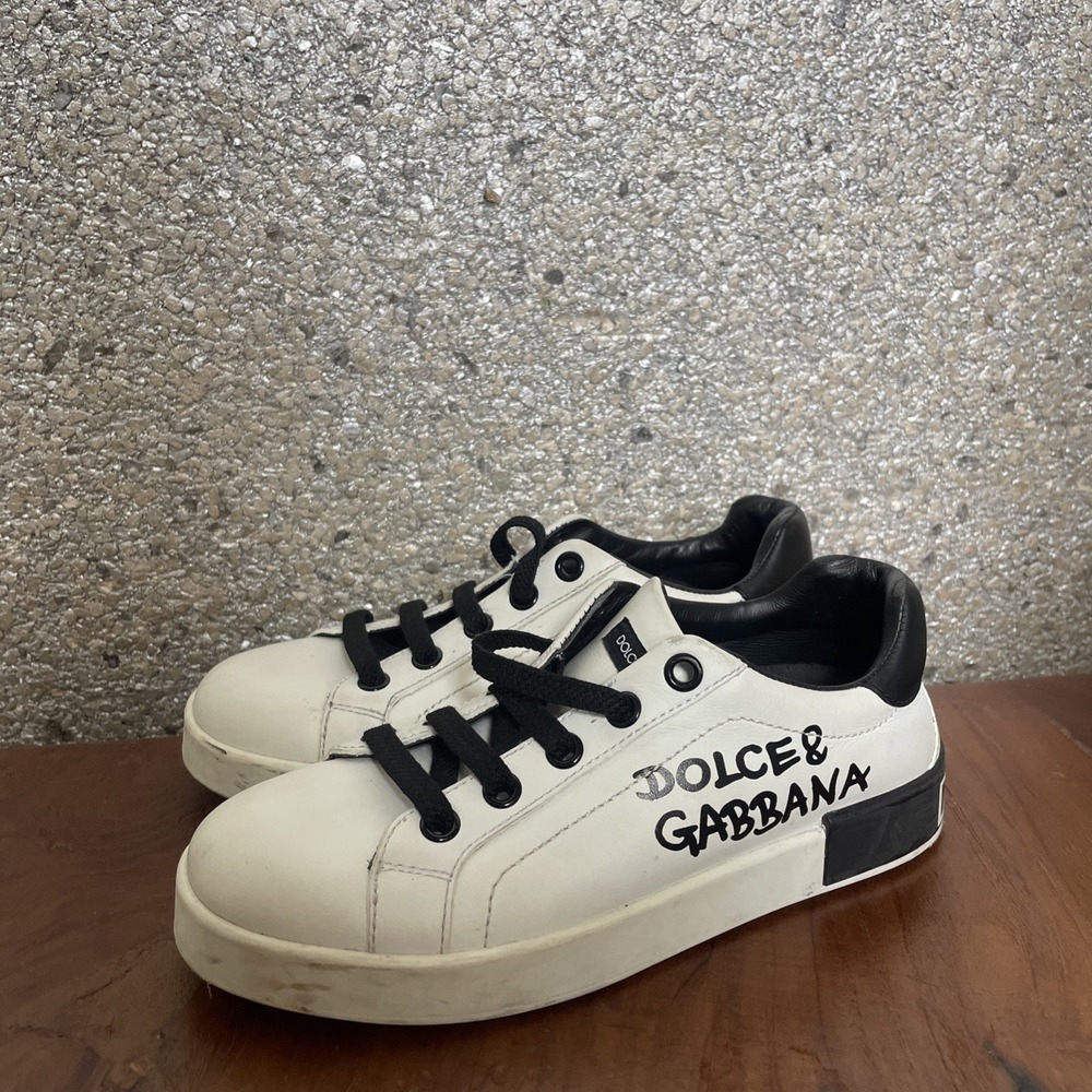 Dolce & Gabbana kids White Black Logo Lace Up Casual Sneakers Size 32